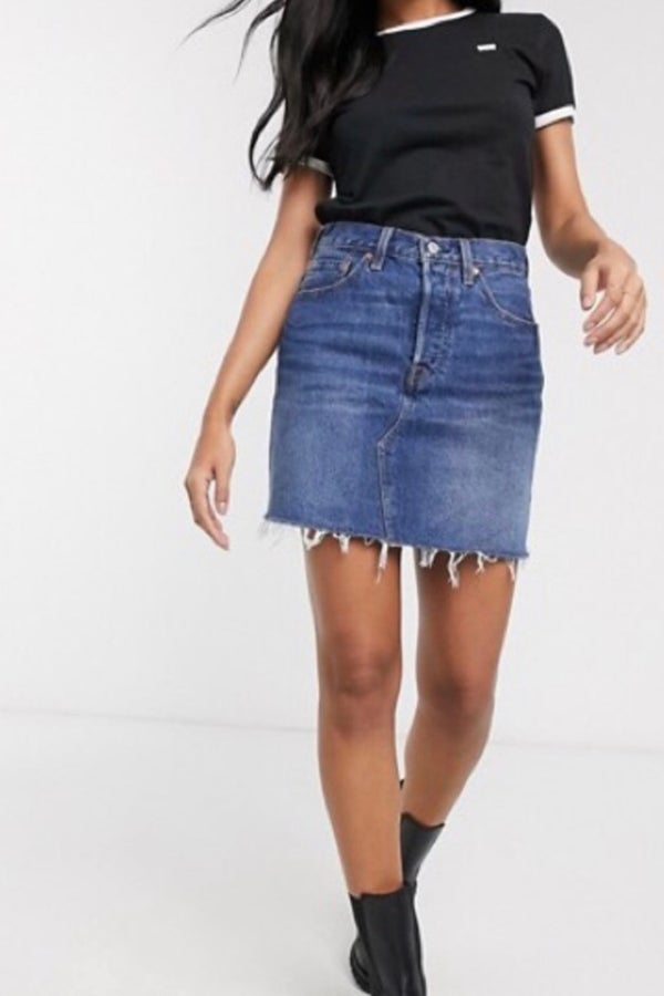 Levi High Rise Deconstructed Medium Wash Skirt | Nuuly Thrift