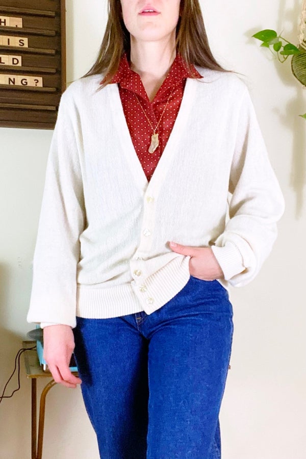 70s Vintage Off White V Neck Grandpa Cardigan | Nuuly Thrift