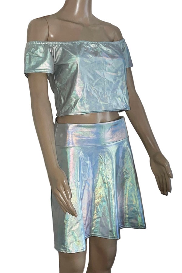 Holographic skirt hotsell and top set