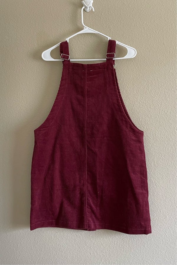 Vintage Burgundy Corduroy Overalls Dress