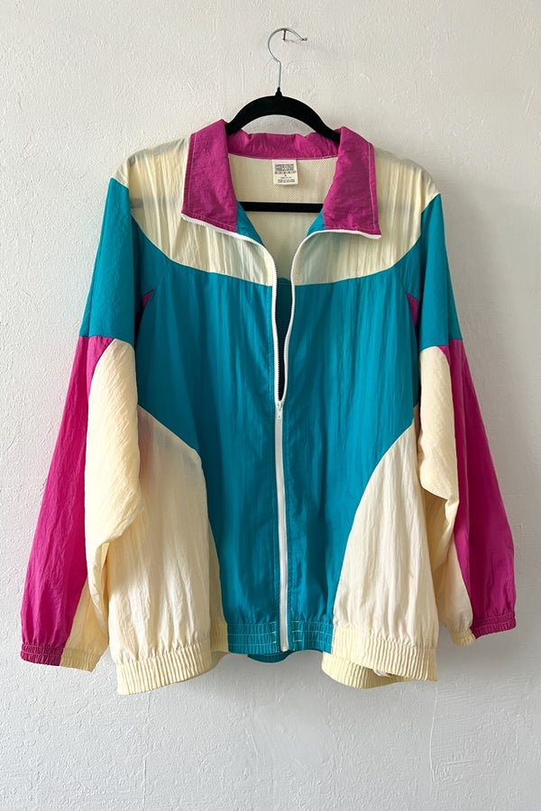 90s Blue, Pink & Cream Windbreaker Jacket | Nuuly Thrift 90s Blue, Pink & Cream Windbreaker Jacket | Nuuly Thrift