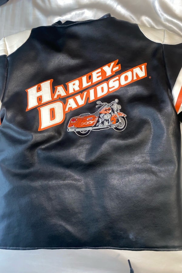 Harley Davidson Full Leather Crossbody Purse Orange Black Cream