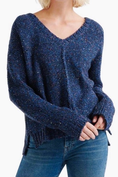 Lucky Brand Navy Confetti V-Neck Sweater