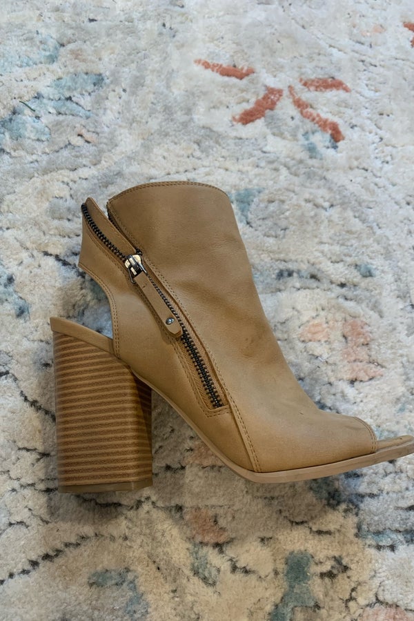 Beige booties open outlet toe