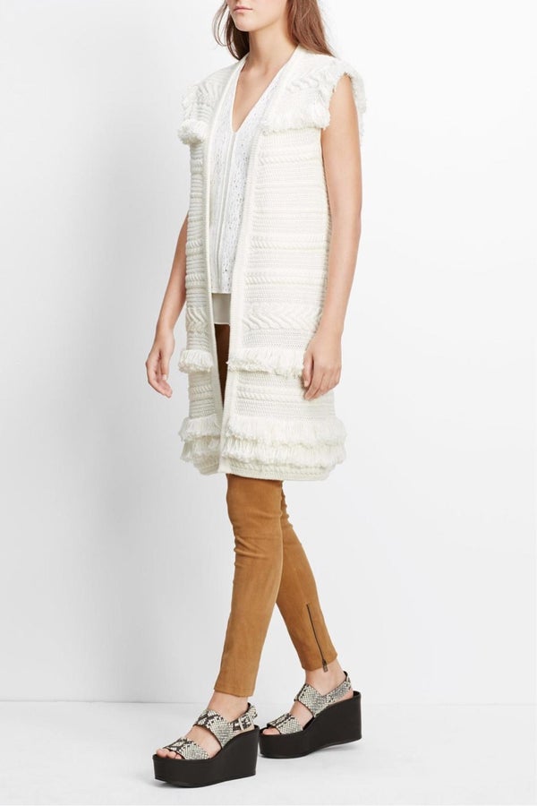 Vince Sleeveless Fringe Trimmed Sweater 