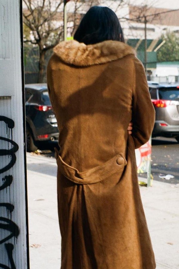 vintage suede coat with fur collar