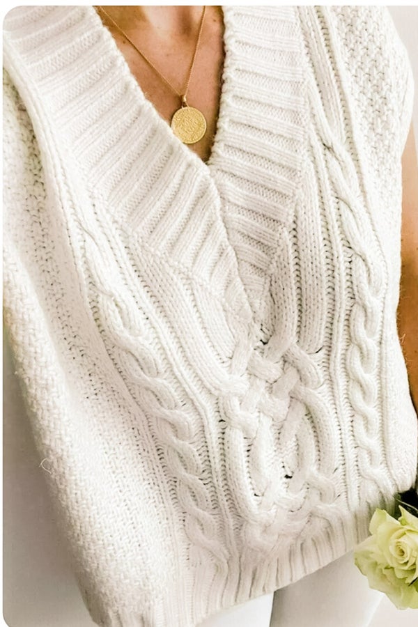 H\u0026M Cable-Knit V Neck Off White 