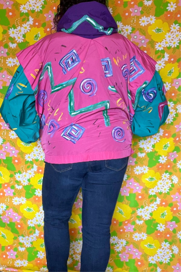 Vintage 80s hand painted windbreaker jacket