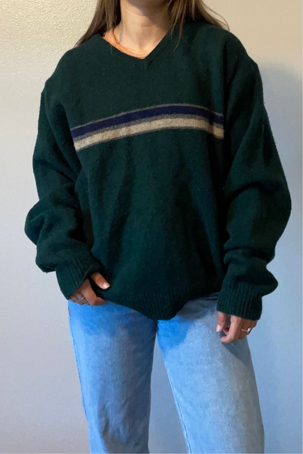 Vintage Green Eddie Bauer Striped Wool Sweater