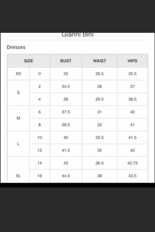 Gianni bini 2025 size chart