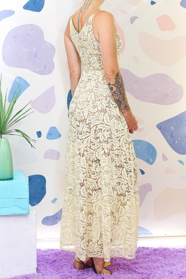 Melina gold and shop white lace maxi dress