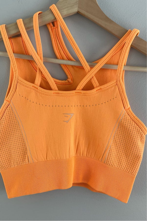 Gymshark Neon Orange Ultra Seamless Strappy Asymmetrical Workout Sports Bra  Size M - $30 - From Karena