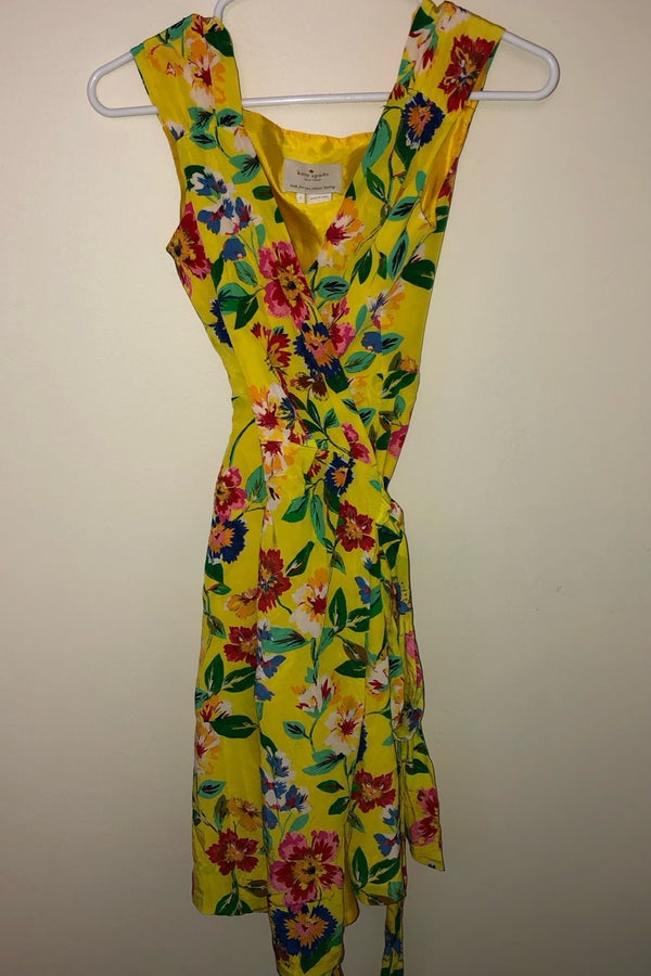 Kate Spade Cathleen Silk Yellow Floral Wrap Dress | Nuuly Thrift