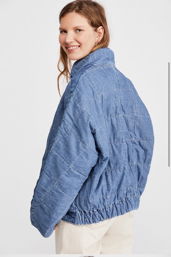 Free People Womens Wool Printed Bomber Jacket, Size: XS, Blue