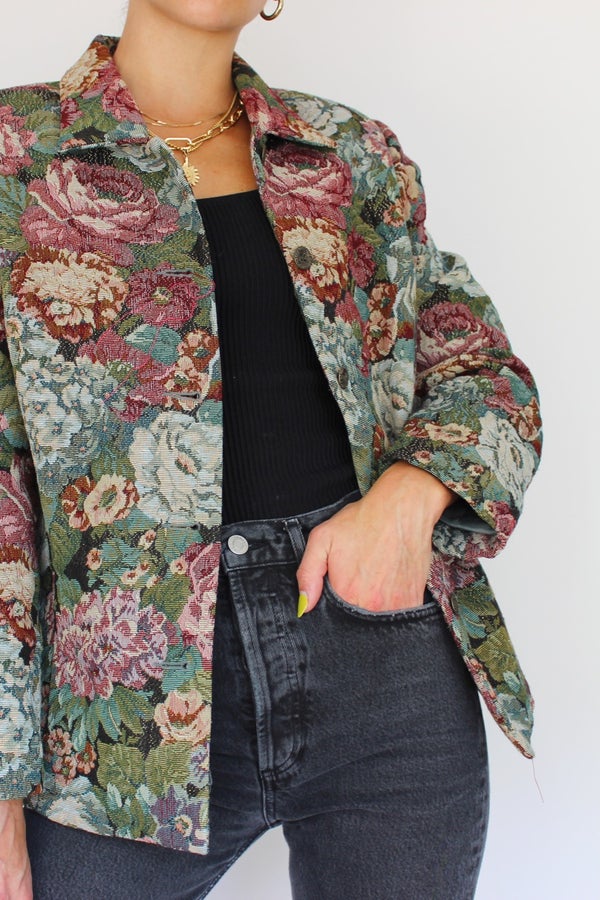 90s Vintage Floral Jacquard Blazer Jacket | Nuuly Thrift