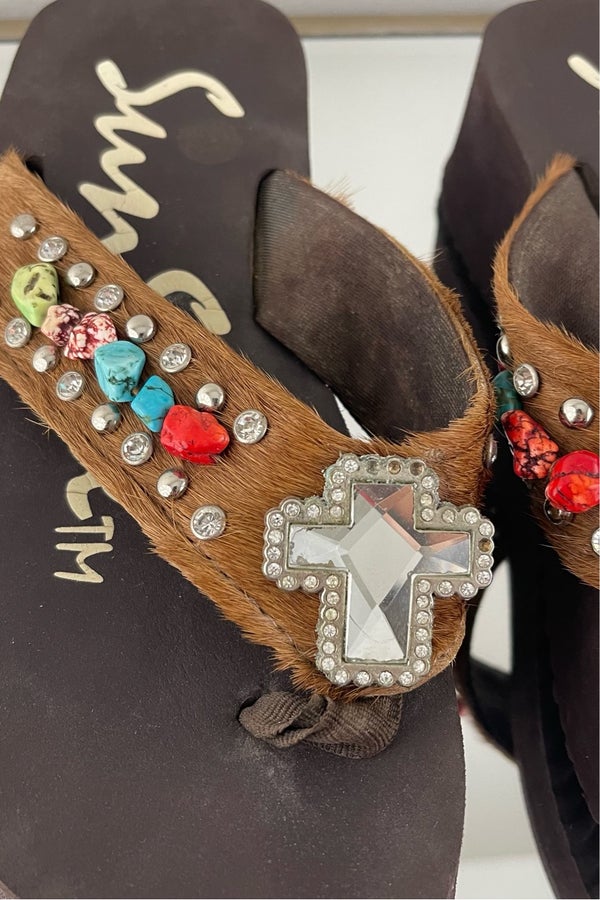 SUN SOLE Vintage Y2K Brown Calf Hair Cross Rhinest Nuuly Thrift