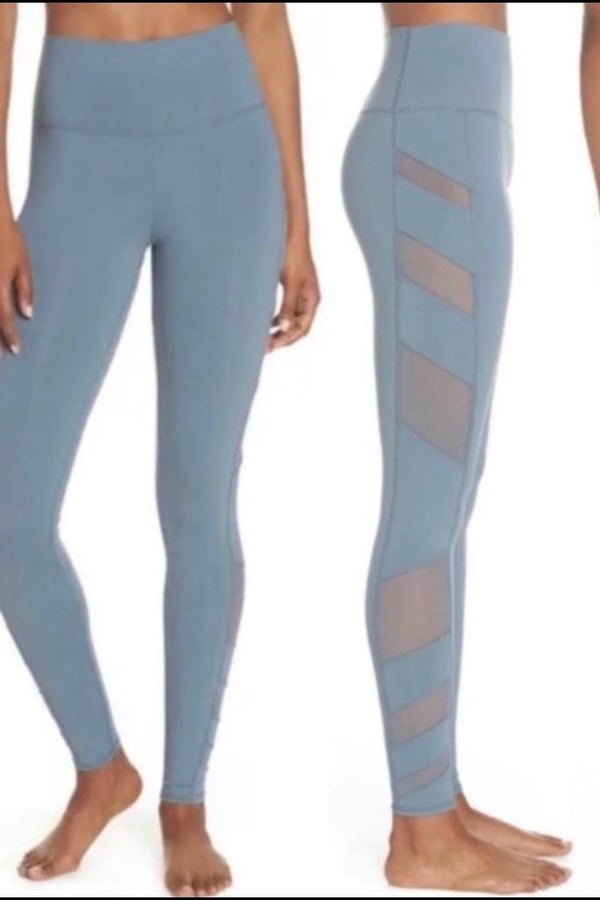 Alo Size XS Light Blue & Gray Nylon Blend High Rise Full Length Mesh Panel  Pants — Labels Resale Boutique