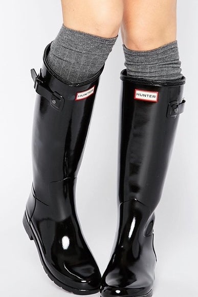 womens black gloss hunter rain boots