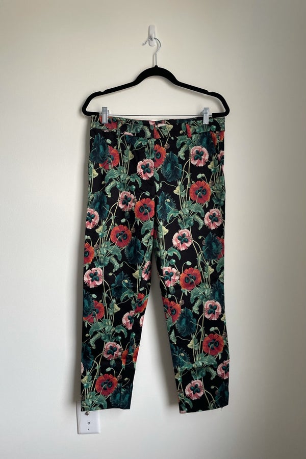 H&M dark green floral patterned straight leg pants | Nuuly Thrift