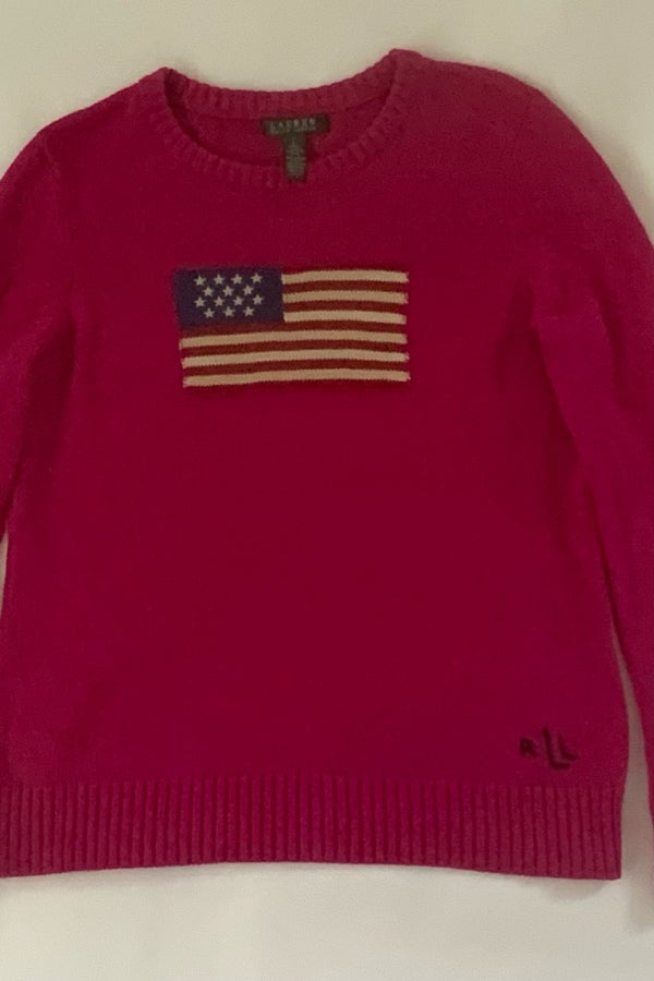 Ralph Lauren flag patch sweater in pink | Nuuly Thrift