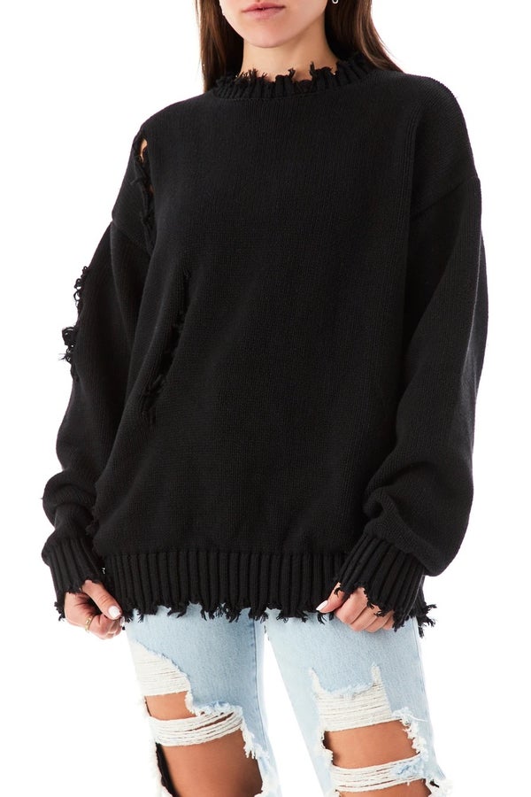 Ripped outlet pullover sweater