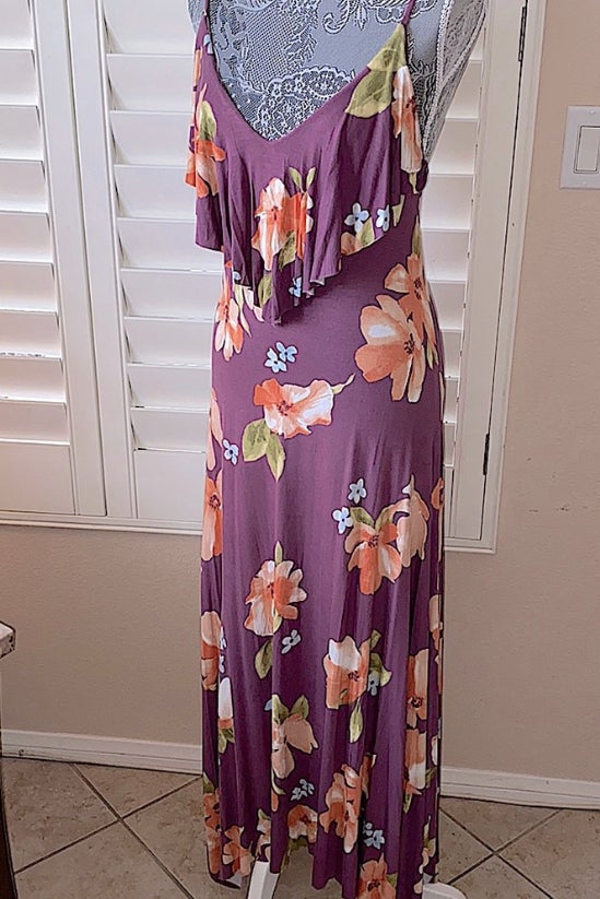 Oddi purple floral maxi summer dress criss cross t | Nuuly Thrift