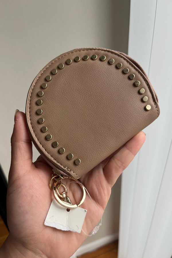 NWT Madison West Tan Half Circle Zip Coin Pouch