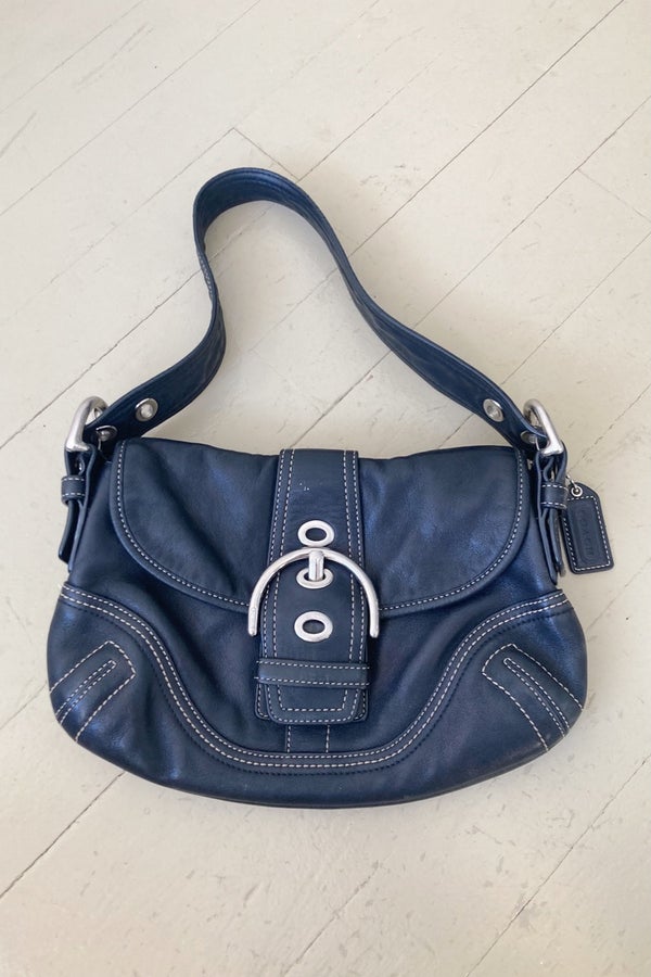 Coach Soho Black Leather Flap Shoulder Bag with Si | Nuuly Thrift