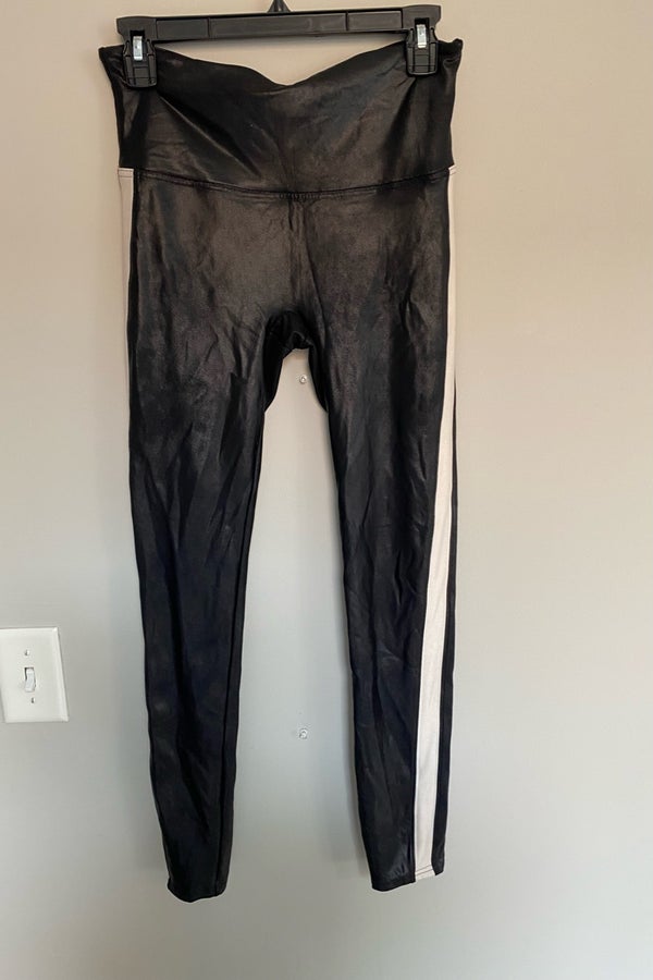 Spanx Faux Leather Side Stripe Leggings Black Women's Size M