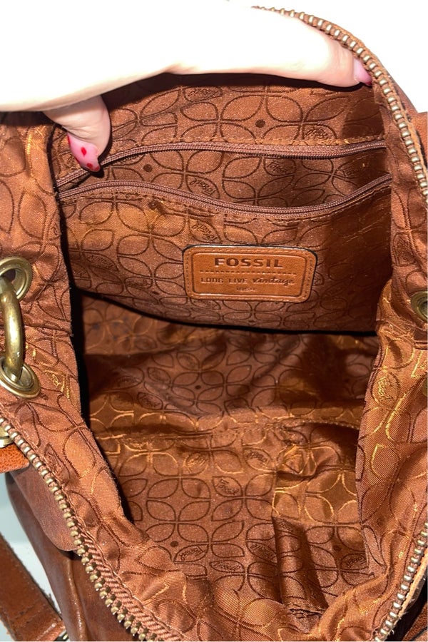 Vintage Fossil Y2K Purse Brown Leather Shoulder Bag Small Mini