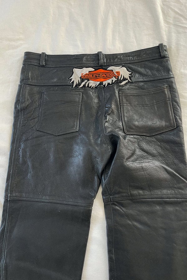 Vintage Harley Davidson Lace-up Leather Pants, Size 4 Black Leather Pants 