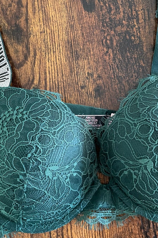 Victoria Secret green lace push-up bra rhinestone