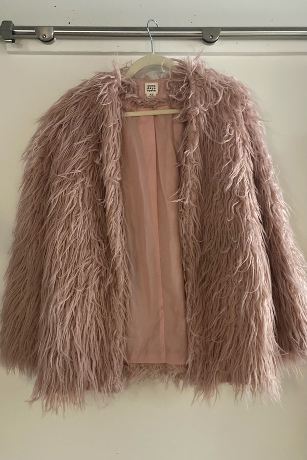 Pink shaggy faux fur coat Nuuly Thrift
