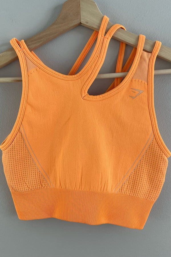 Gymshark Neon Orange Ultra Seamless Strappy Asymmetrical Sports Bra Size M