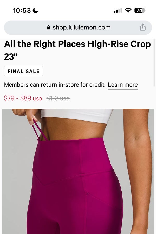 Lululemon All The Right Places Crop II 23” - Size 6