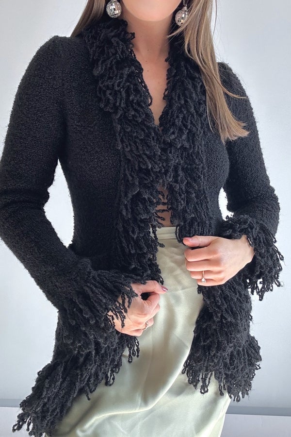 Y2K Black Shaggy Fringe Duster Cardigan | Nuuly Thrift