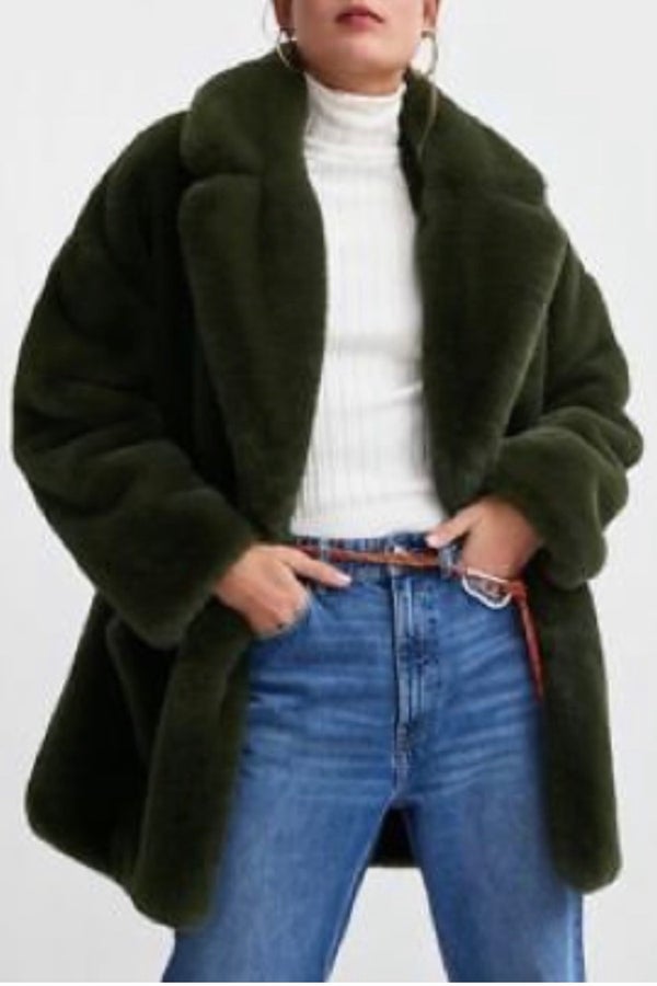 NWOT New Zara TRF Green Plush Faux Fur Fuzzy jacke