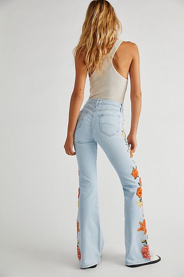 driftwood farrah embroidered flare jeans