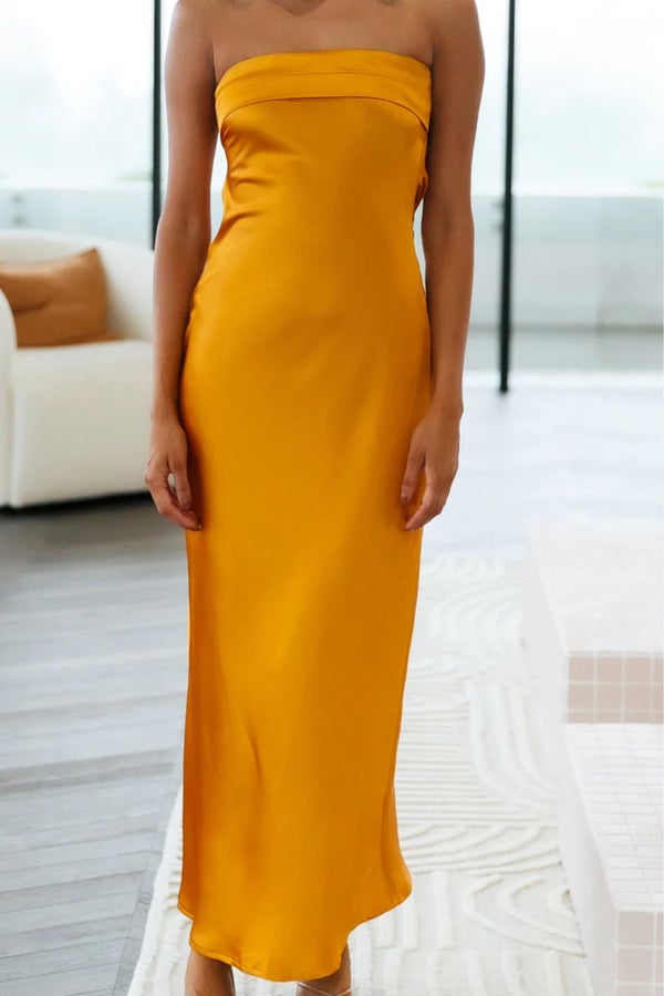 Hello Molly Coolness Calling Satin Maxi Dress Gold Nuuly Thrift