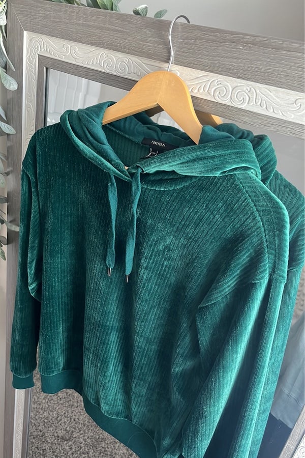 Green discount velvet hoodie