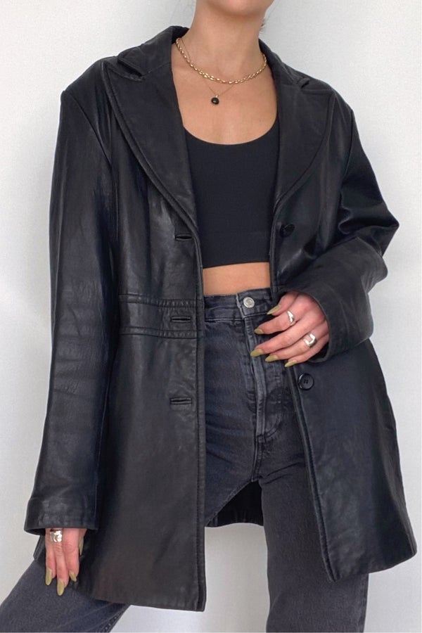 90s Vintage Boxy Leather Jacket Black | Nuuly Thrift