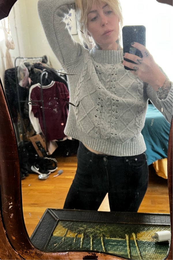 J crew mock online neck cable knit sweater