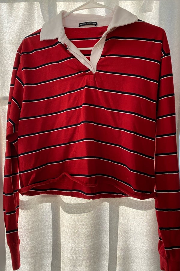 Brandy Melville red striped cropped polo