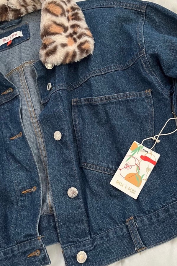 Jean jacket with cheetah collar sale