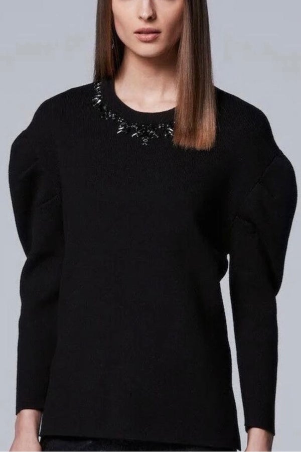 Vera Wang Womens Back Zip Crew Neck Silk Knit Sweatshirt Black Wool Si -  Shop Linda's Stuff