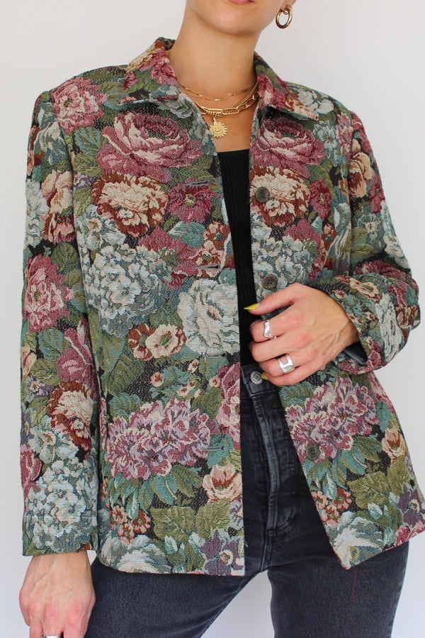 90s Vintage Floral Jacquard Blazer Jacket | Nuuly Thrift