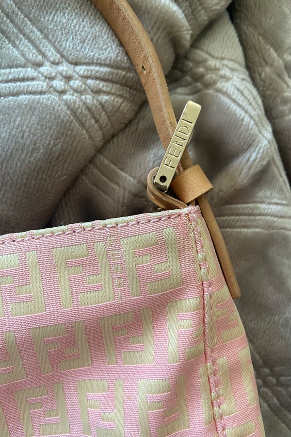 Auth FENDI Zucca Shoulder Bag Canvas Leather Pink Vintage