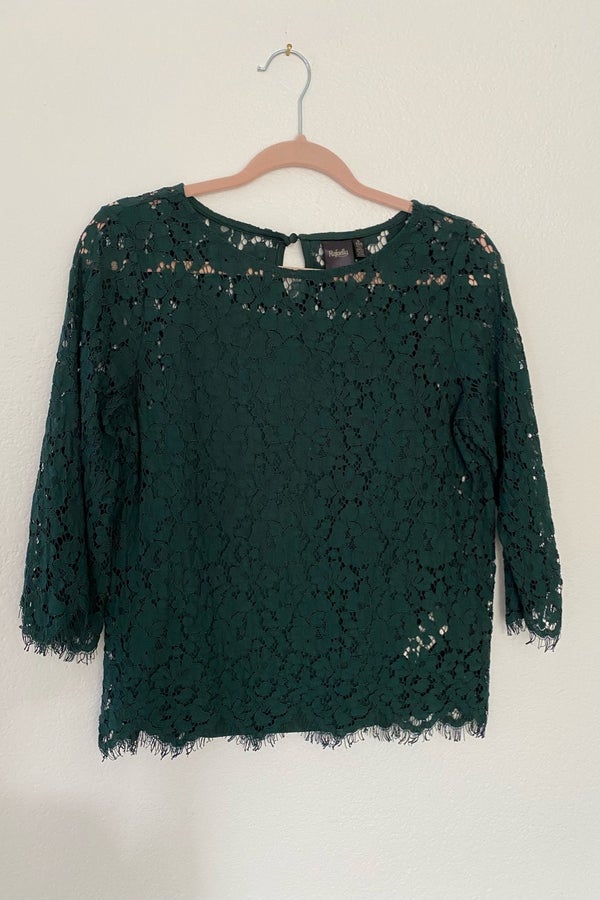 Emerald Green Fall Lace Blouse 3/4 Sleeve Top | Nuuly Thrift