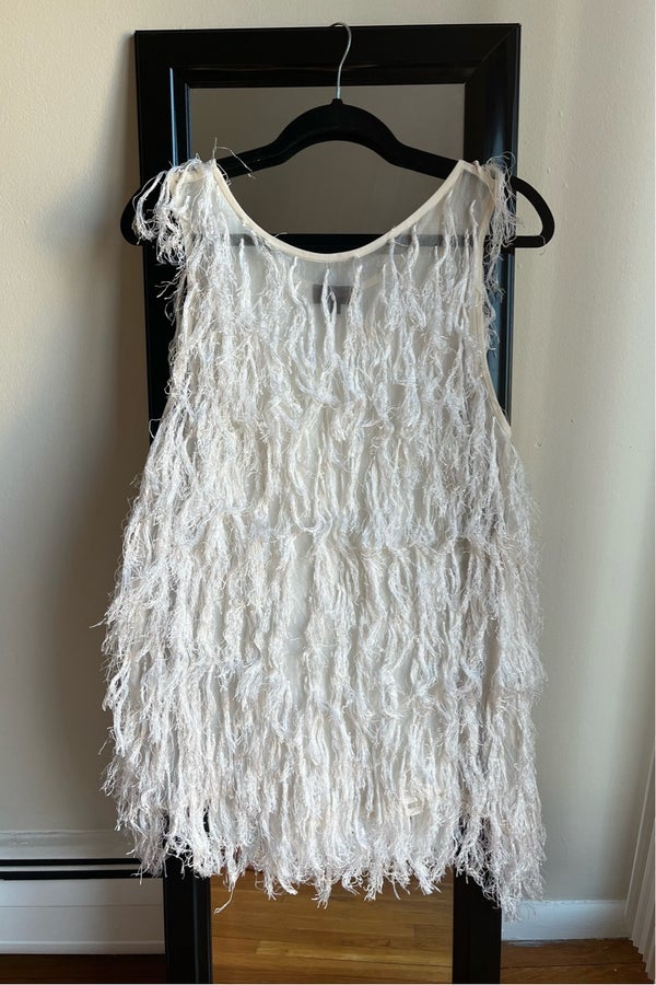 Tete by Odette White Sheer Fringe Dress size 38 | Nuuly Thrift