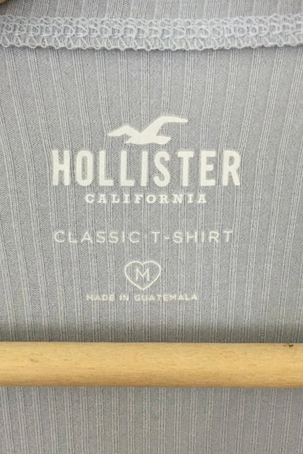 Hollister lace trim henley long sleeve top in light blue